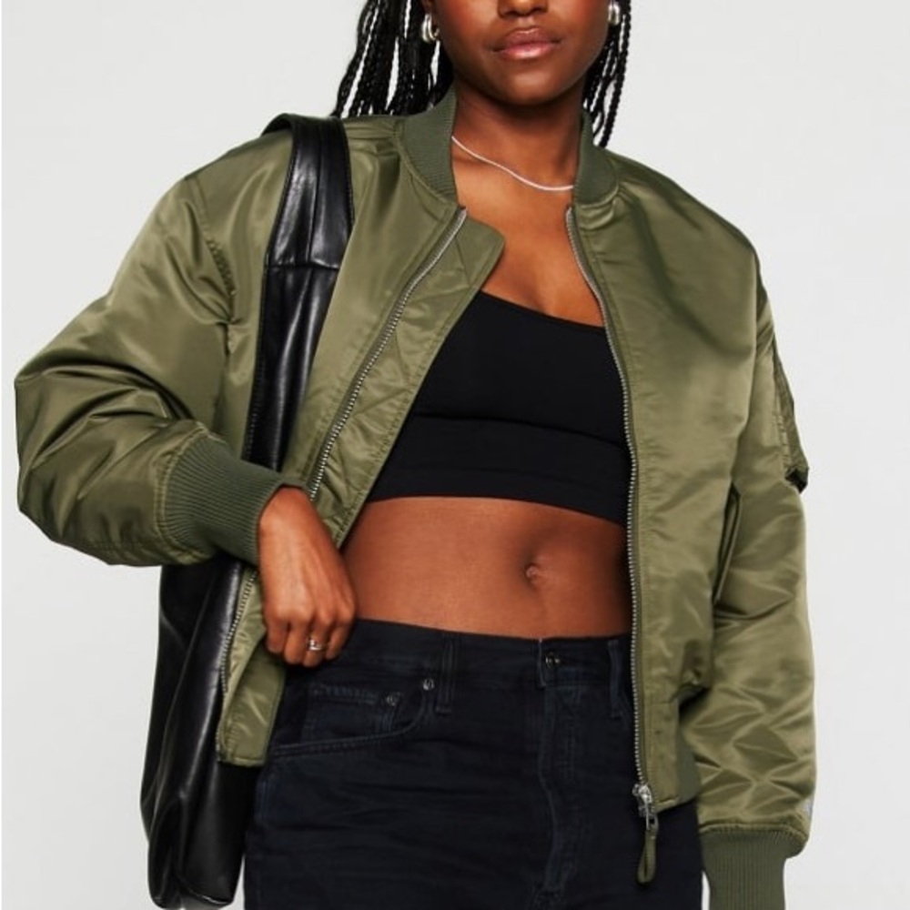 Fabletics Oversized Olive Green Bomber Jacket - Picture 4 of 4